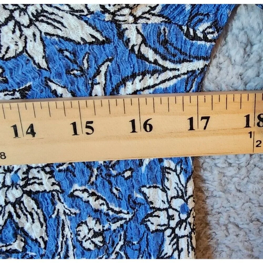 LOFT Women's Square Neck Long Puff Sleeve‎ Blouse Top Blue/White Floral Size S